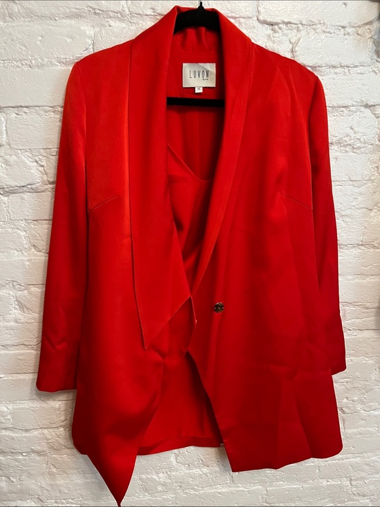 Source Unknown Jackets & Blazers - Red Draped Blazer with Single Button and cropped top ( 2 piece set)